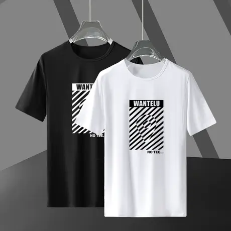 莫代尔短袖t恤男圆领黑色冰丝冰感上衣服夏季男装潮牌潮流ins半袖商品大图