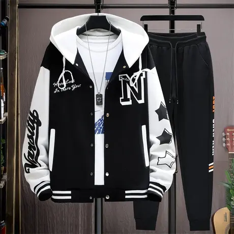 棒球服外套男棉感潮流春秋季青少年高中初中学生帅气夹克运动套装商品大图