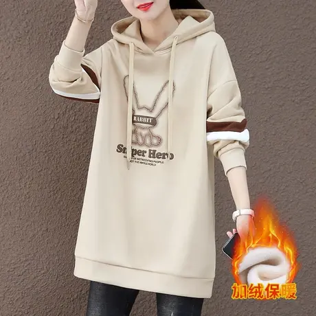 中长款加绒卫衣女秋冬2023年新款时尚爆款连帽上衣大码宽松外套潮图片