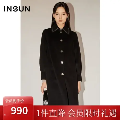 [自然环保]恩裳COVER冬季2022镶钻翻领舒适宽松羊毛毛呢外套商品大图