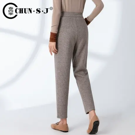 咖色休闲毛呢裤女冬季九分2023新款高腰锥形裤子小脚哈伦裤萝卜裤商品大图