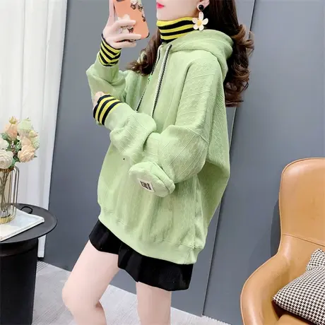 中长款假两件高领卫衣女加绒加厚2023年新款秋冬宽松洋气百搭上衣商品大图