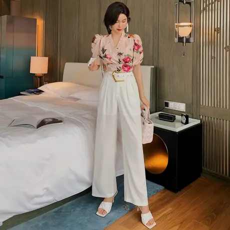 雪纺休闲百搭直筒垂感长裤夏季2023新款高腰垂坠阔腿裤白色裤子女图片