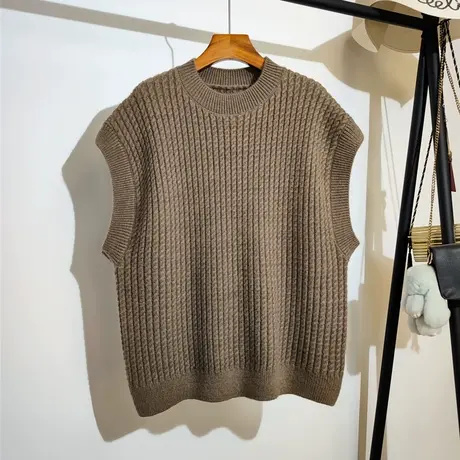 中长款针织马甲女秋冬2023新款宽松圆领内搭麻花无袖毛衣背心外穿商品大图