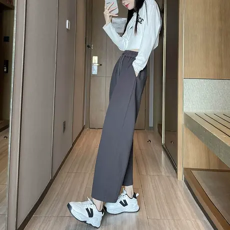 灰色休闲灯笼裤女春秋2023新款高腰宽松显瘦工装裤九分阔腿哈伦裤商品大图