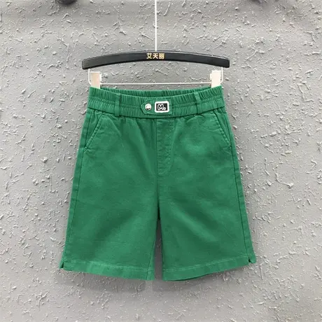 松紧腰绿色休闲高腰五分直筒裤女夏季新款水洗棉时尚牛仔裤中裤潮商品大图