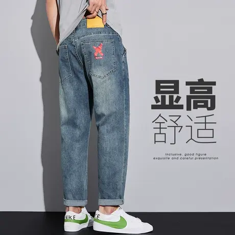 夏季男款潮牌痞帅九分休闲牛仔裤2024新款男士新塘水洗夏天男裤子商品大图