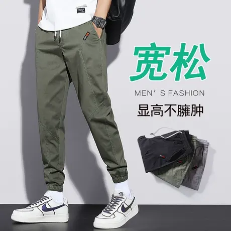 军绿色纯棉九分工装裤男士束脚宽松休闲裤子男裤夏季春秋款青少年商品大图