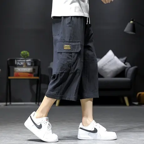 棉麻七分裤子男夏季薄款冰丝宽松直筒速干运动短裤亚麻休闲工装裤商品大图