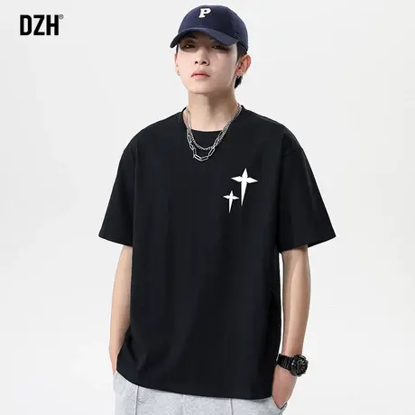 男生半截衣服男宽松潮牌ins夏季休闲黑色短袖印花t恤2023新款夏装图片