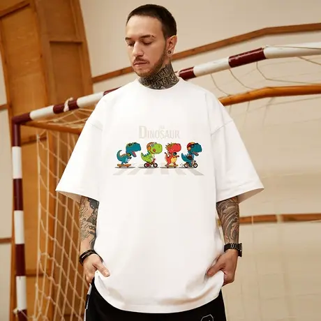 高街潮牌宽松T恤胖子短袖男加肥加大五分袖纯棉情侣大码男装夏季图片