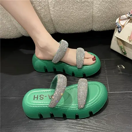 网红凉拖鞋外穿女夏2024年新款时尚水钻松糕厚底凉鞋夏天沙滩鞋女商品大图
