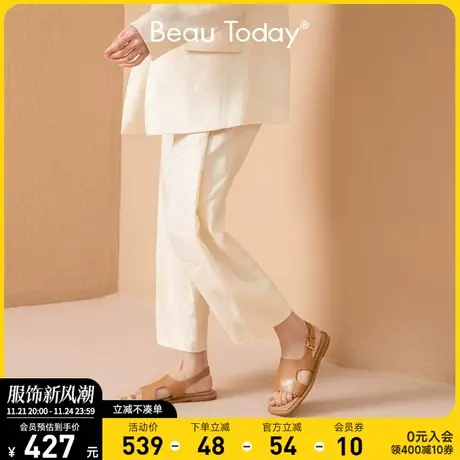 BeauToday罗马凉鞋女平底新款真皮法式小众设计感黑色女鞋子复古商品大图