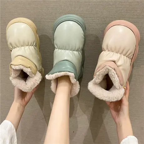 棉拖鞋女包跟冬季保暖厚底踩屎感防水PU革室内居家用棉鞋可外穿潮商品大图
