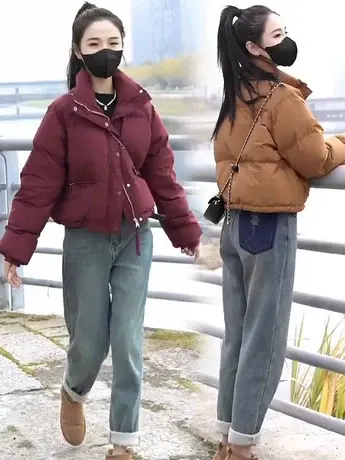 2023冬季羽绒服女短款时尚立领宽松白鸭绒面包服小个子加厚保暖潮图片