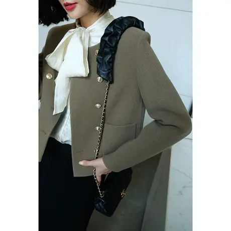 23秋冬新款外套复古优雅小香风百搭%100羊毛毛呢女士短外套上衣女商品大图