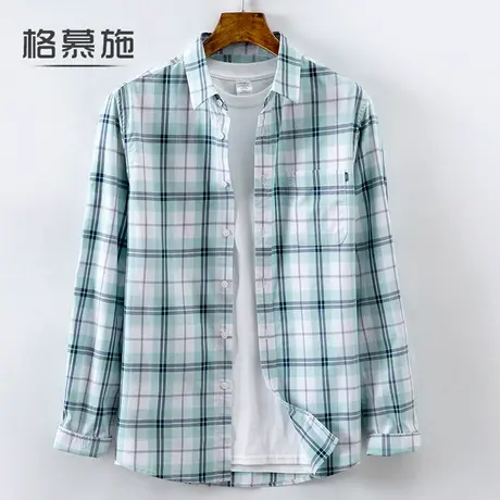 格慕施春秋季纯棉长袖衬衫男大码时尚休闲男士宽松格子衬衣潮图片