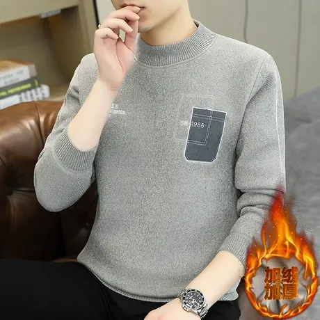 一体绒雪尼尔毛衣男2023新款秋冬季加厚加绒卫衣服男装保暖针织衫图片