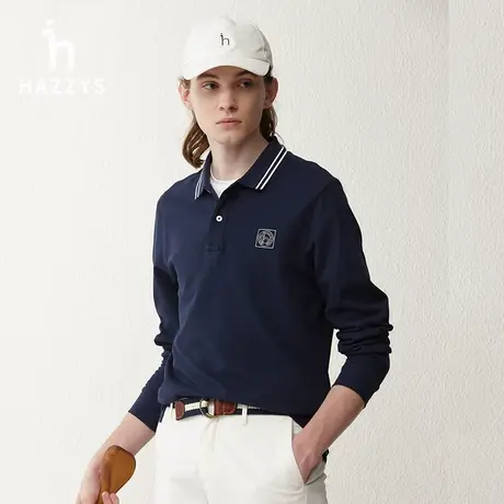 Hazzys哈吉斯奥莱春新款男士长袖上衣T恤休闲打底纯色纯棉polo衫图片