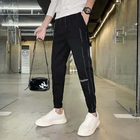秋季男士裤子休闲裤运动裤哈伦裤明线ins个性百搭修身潮流束腿裤商品大图