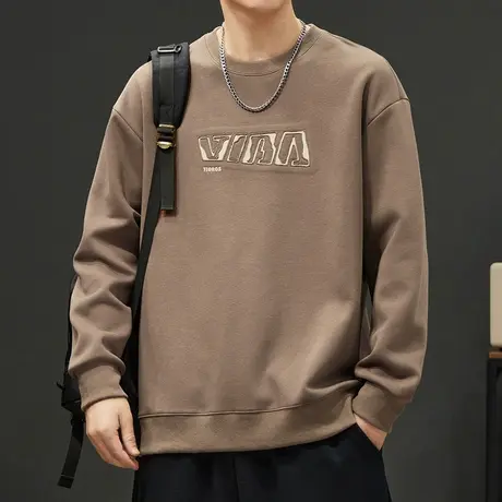 秋冬款男生内搭重磅潮牌痞帅长袖上衣服冬季新款打底套头圆领卫衣商品大图