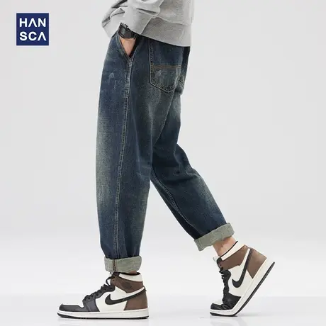 汉斯卡水洗复古牛仔裤男宽松直筒秋季新款潮牌美式大码休闲长裤子商品大图