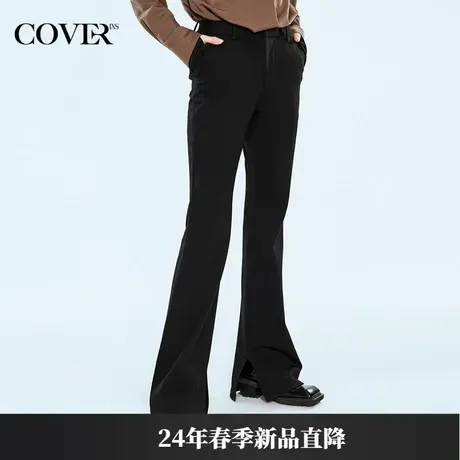 COVER2024春款仿羊毛复古弹力黑色喇叭裤图片