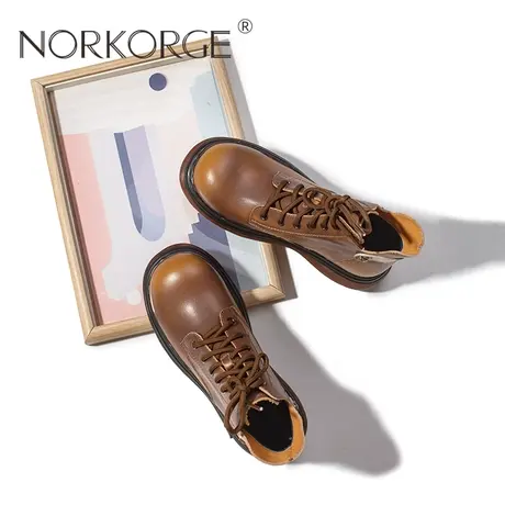 复古棕色系带马丁靴商品大图