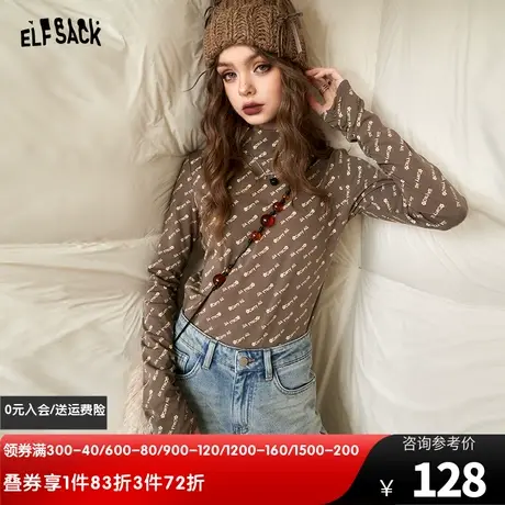 妖精的口袋半高领内搭打底衫t恤女2023冬季新款修身正肩长袖上衣商品大图