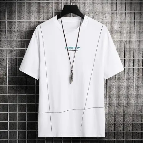 夏季韩版圆领短袖t恤男时尚休闲体桖学生小衫半袖男装潮流上衣服商品大图