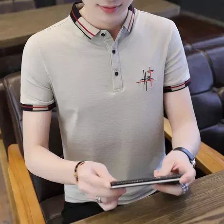 2023夏季新款男士短袖POLO衫休闲衬衣时尚韩版潮流修身衬衫男装潮商品大图