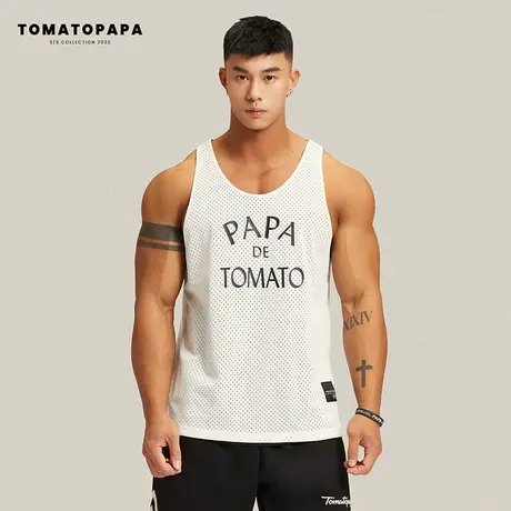 TOMATOPAPA原创新款背心男双面穿字母logo网面透气清凉健身上衣男商品大图