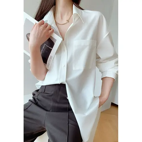 天丝衬衫女2023春新款设计感小众白色衬衣复古港味高级感上衣商品大图