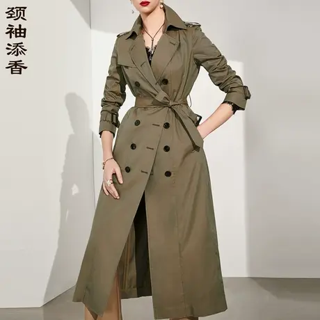 颈袖添香2023时尚气质中长款女士英伦风双排扣薄款风衣外套商品大图