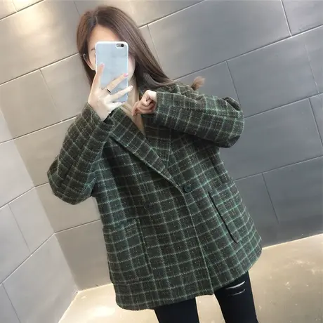 毛呢外套女2023年秋冬季新款中长款慵懒风格纹加厚西装上衣百搭商品大图