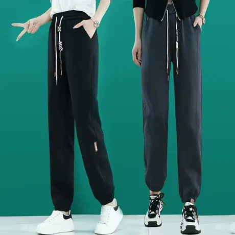 灰色束脚卫裤女小个子高腰运动休闲裤2023春秋新款时尚宽松哈伦裤商品大图