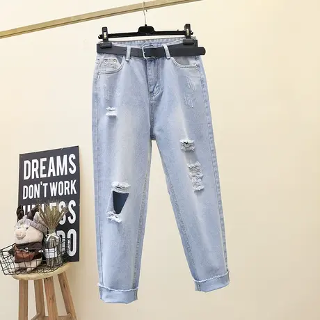 2023新款春夏季破洞九分裤网红牛仔裤女老爹裤宽松学生直筒裤子图片