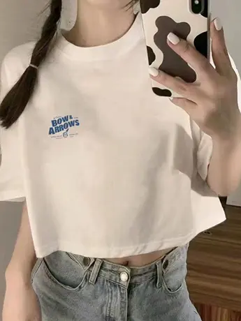 白色短袖t恤女2023新款夏季韩版宽松不规则百搭短款体恤上衣ins潮图片