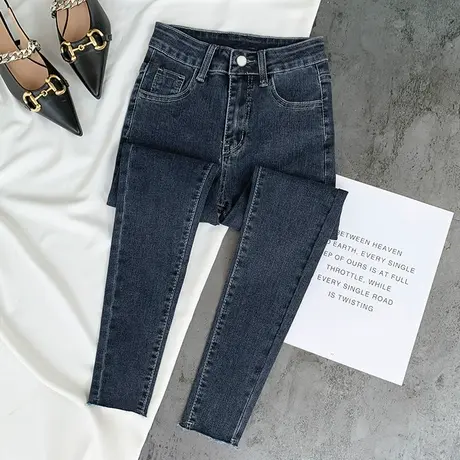 高腰牛仔裤女春秋款2023年秋季新款显瘦紧身修身小脚秋冬加绒裤子图片