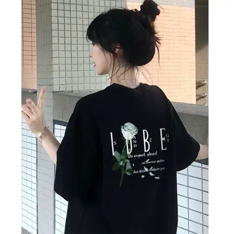 设计感小众短袖t恤女重磅纯棉小个子国潮ins夏季半袖oversize上衣商品大图