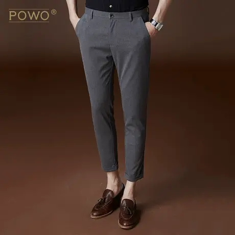 POWO夏季新款韩版修身休闲西裤男九分裤小脚裤男长裤子潮流青年图片