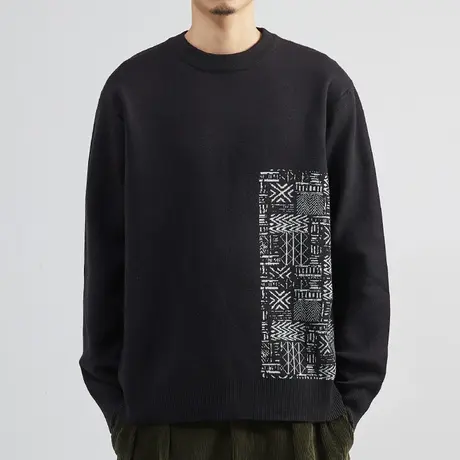 高品质黑色圆领毛衣男士2022秋冬新款潮流线衣加厚针织衫打底毛衫图片