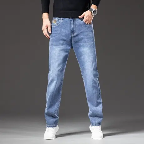 春季大码牛仔裤男商务休闲加肥加大弹力宽松青年胖子百搭男士长裤图片