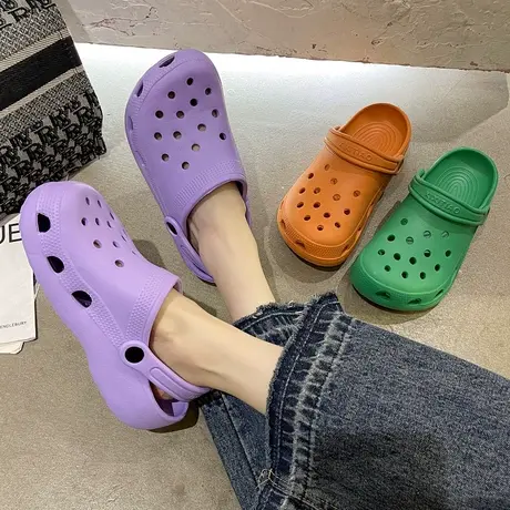 洞洞鞋女夏季网红时尚百搭两穿踩屎感厚底沙滩防滑外穿包头凉拖鞋商品大图