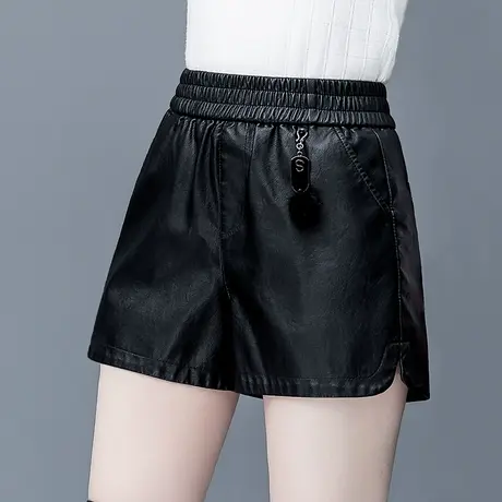 皮短裤女时尚新款2023秋冬款加绒加厚小个子皮裤显瘦阔腿靴裤外穿商品大图