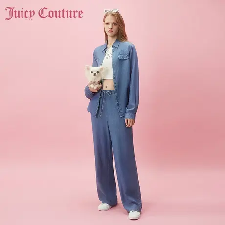 Juicy Couture橘滋2024早春穿搭新款时光刺绣柔软水洗女式休闲裤商品大图