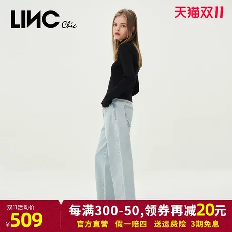 LINC金羽杰直筒牛仔裤女2023年秋季新款中高腰街头感宽松女士长裤商品大图