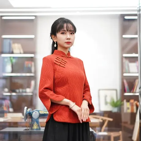 唐装女中国风年轻旗袍盘扣上衣春季长袖复古斜襟茶服外套中式女装商品大图