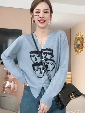 2023新款夏季休闲卡通人物慵懒凉爽透气时尚百搭长袖防晒衣女罩衫商品大图