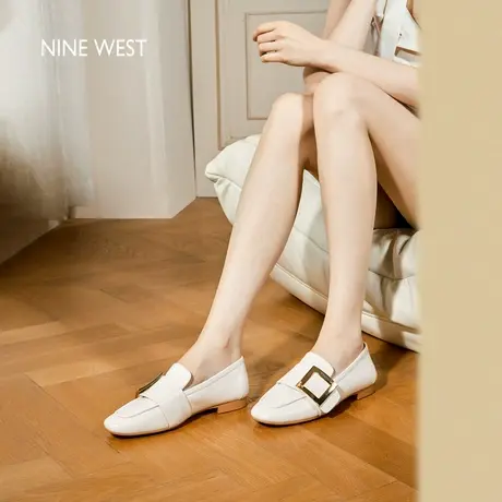 Nine West/玖熙真皮乐福鞋女2025夏季新款平底通勤单鞋一脚蹬女鞋图片